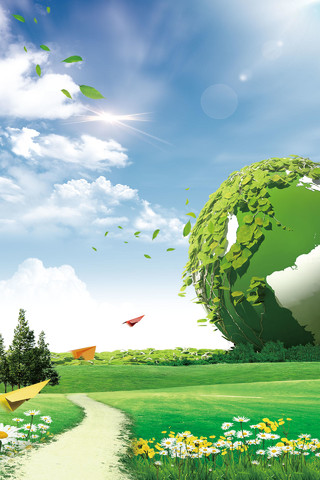 绿色世界地球日4月22日保护地球公益海报蓝色背景